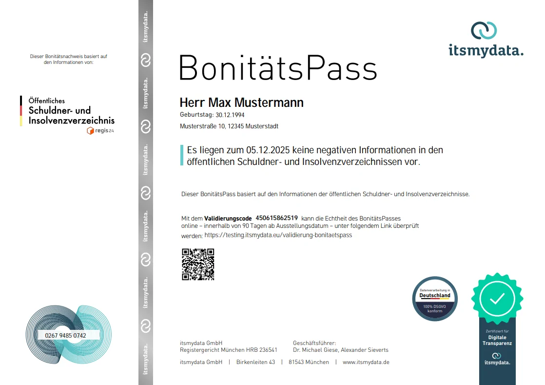 Bonitätspass Muster
