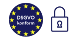 SmartMiete_DSGVO-konform Siegel mit Flagge der EU und DSGVO-konform Schriftzug sowie Sicherheitsschloss